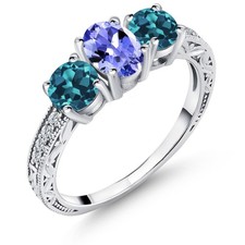 2.17 Cttw Tanzanite and London Blue Topaz Ring For Women  925 Sterling Silver