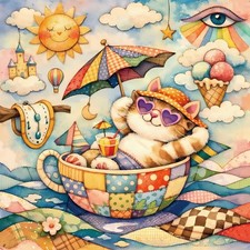 Vacation Cat In Teacup 1024 Pc Jigsaw Puzzle, Brand New-Sealed Box