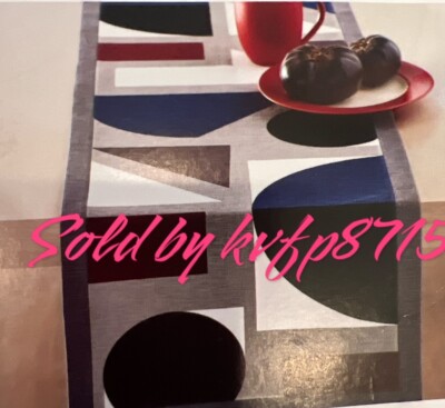Geometric Table Runner 14x90'' Bold Multicolor Blue Burgundy Circle Triangle
