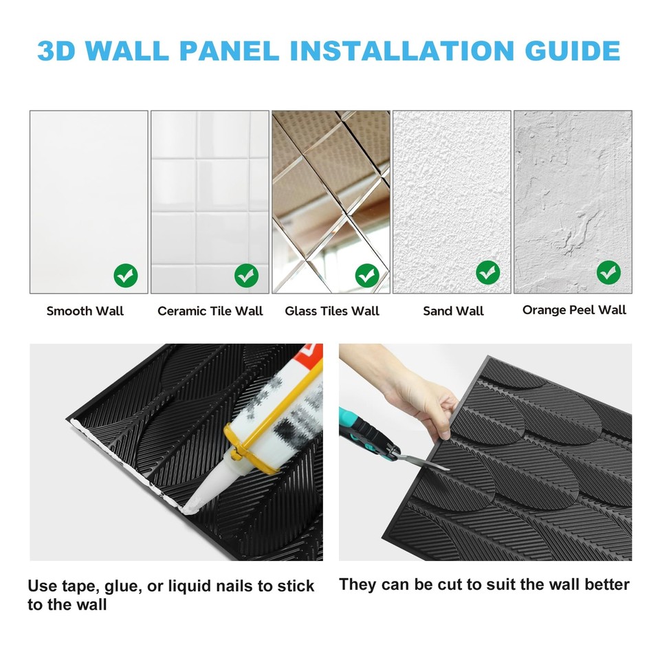 STICKGOO 33 Pack Black 3D Wall Panels PVC 3D Wall Panels Decorative PVC