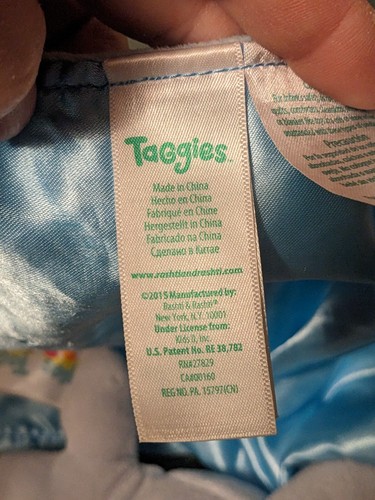 Taggies whale Lovey Security Blanket Blue Green Rattle Baby Satin Toy 10" - Picture 3 of 6