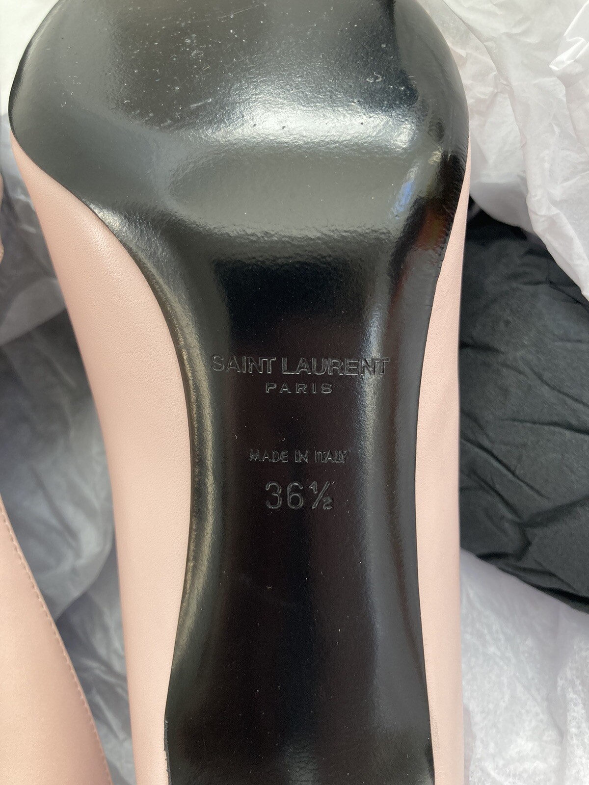 Nuove con scatola décolleté 100% originali YSL Saint Laurent Seta rosa pallido punta berretto taglia 36 5 $665