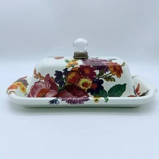 Mackenzie Childs White Multi Color Flower Market Butter Box