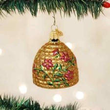 Bee Skep Old World Personalized Glass Christmas Ornament