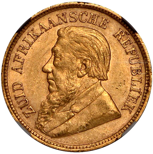 South Africa (ZAR) Half Pond 1896 Gold NGC AU Paul Kruger