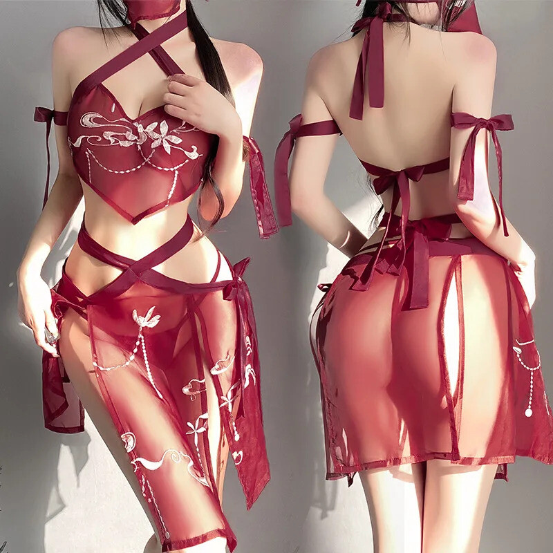 Sexy Lingerie Hanfu Bandage Top Panty Embroidery Costume Anime Hot Cosplay  Dress