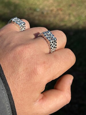 Mens REAL Solid 925 Sterling Silver Nugget Ring Iced Baguette CZ