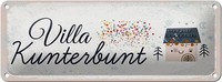 Blechschild Spruch Haus Villa Kuntebunt Bunt 27X10 Cm Deko Schild Tin Sign