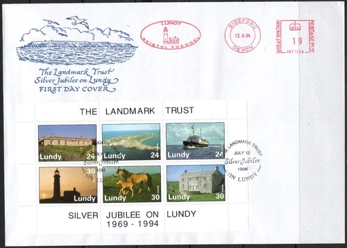 GB Lundy Island 1994  Landmark Trust Silver Jubilee on Lundy Souvenir Sheet  FDC