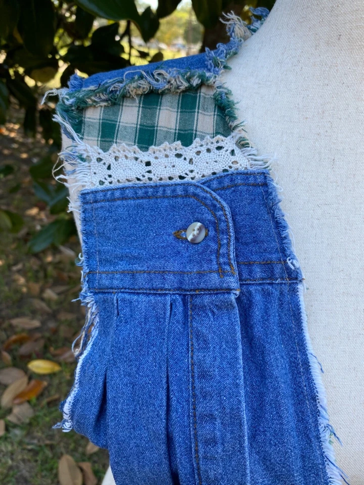 Vintage Denim and Gingham Repurposed Vest - Image 3 of 4