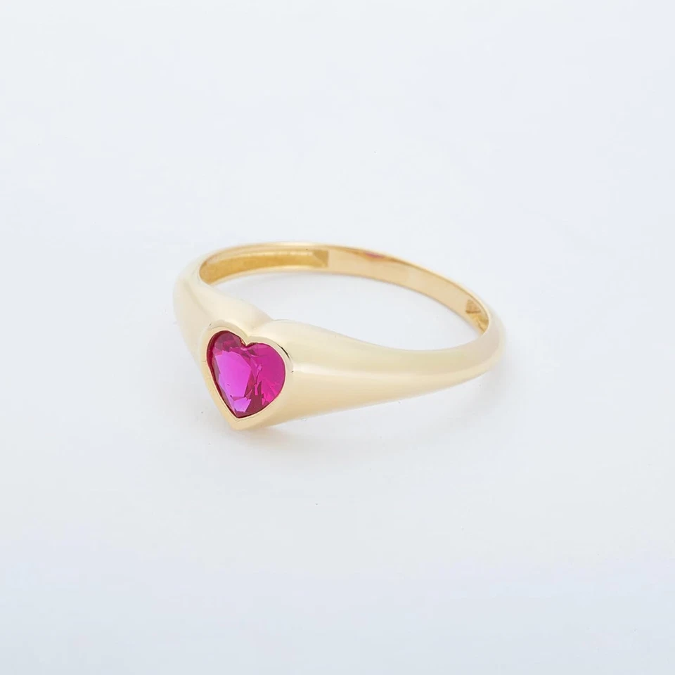 14k Solid Gold Lab-Created Ruby Heart Love Statement Ring Women All Ring Sizes - image 4 of 4