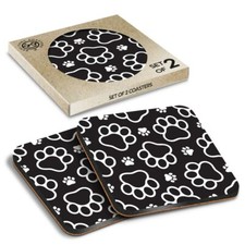 Image of 2 x Boxed Square Coasters - Animal Paw Prints Cat Dog #12973