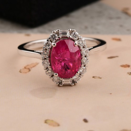 2.37 Tcw Natural SI/H Diamond Ruby Gemstone Ring 18k White Gold Birthday Gift - Picture 2 of 7