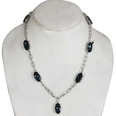 Designer Inspired KARIS Montana Crystal Station Necklace 18'' in Platinum Bond