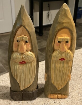 Vintage Pair Hand Carved & Painted 6   Naughty & Nice  Shephard Wood Figurines