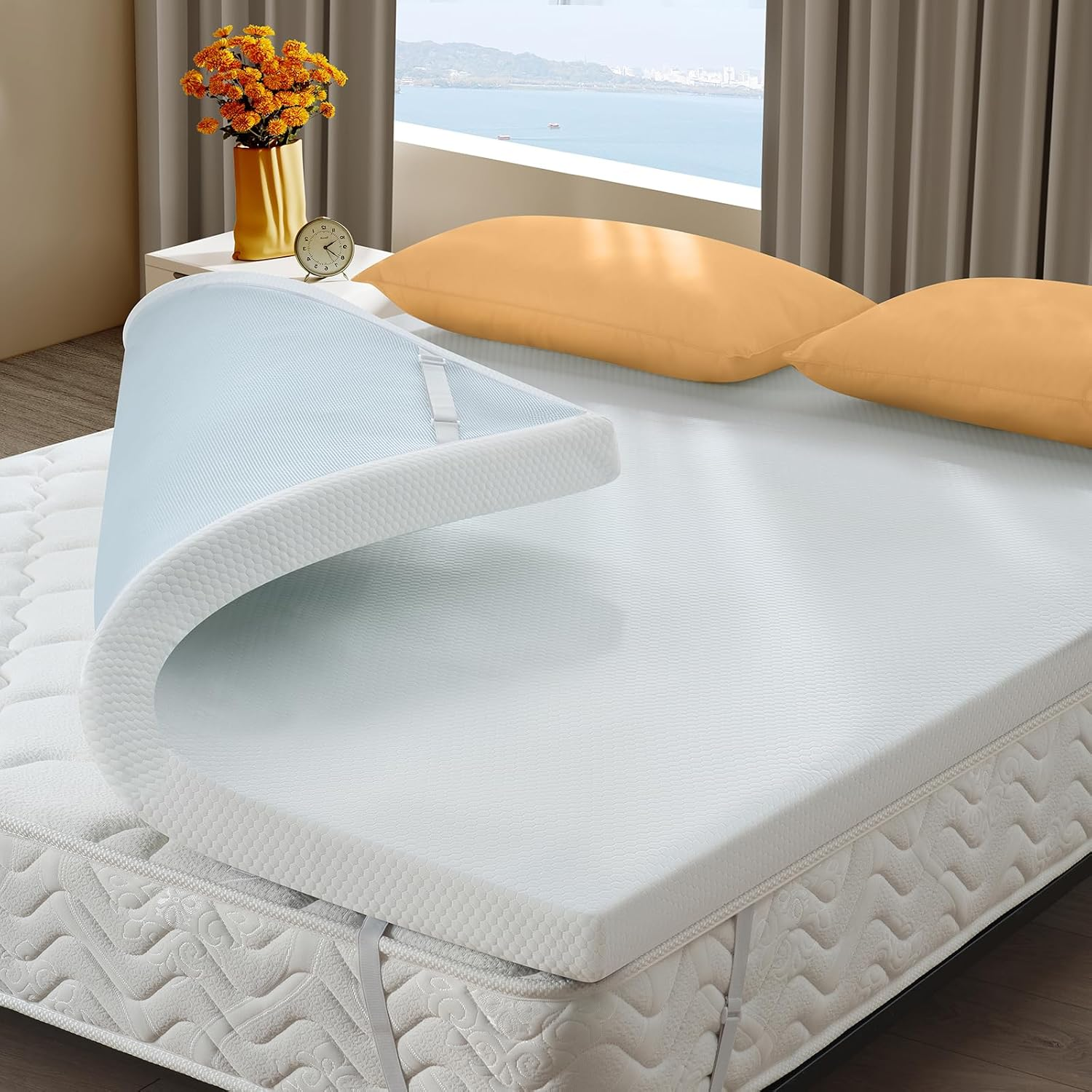 3 Inch Queen Memory Foam Mattress Topper, Cooling Gel Bed Topper with Premium Re