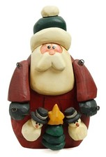 Signed Folk Art Wood Santa Christmas Ornament Holiday Decoration