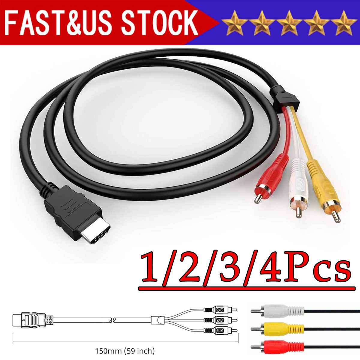 1080P HDMI Male to RCA S-video AV Audio Cable Cord Adapter for TV HDTV  DVD US