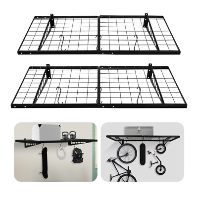 Black 2 Packs Garage Shelving W/ 6 Hooks 24*48'' Wall Shelf Garage Storage Rack