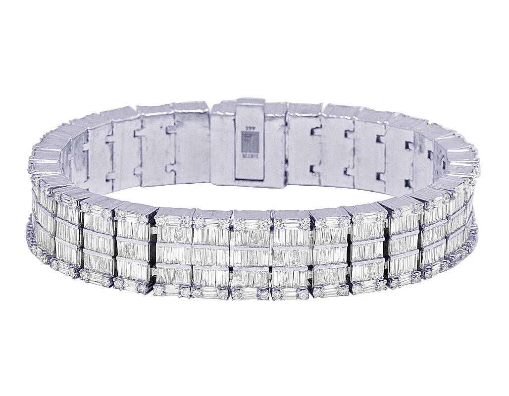 10k White Gold Emerald 19CT Real Diamond Bracelet eBay