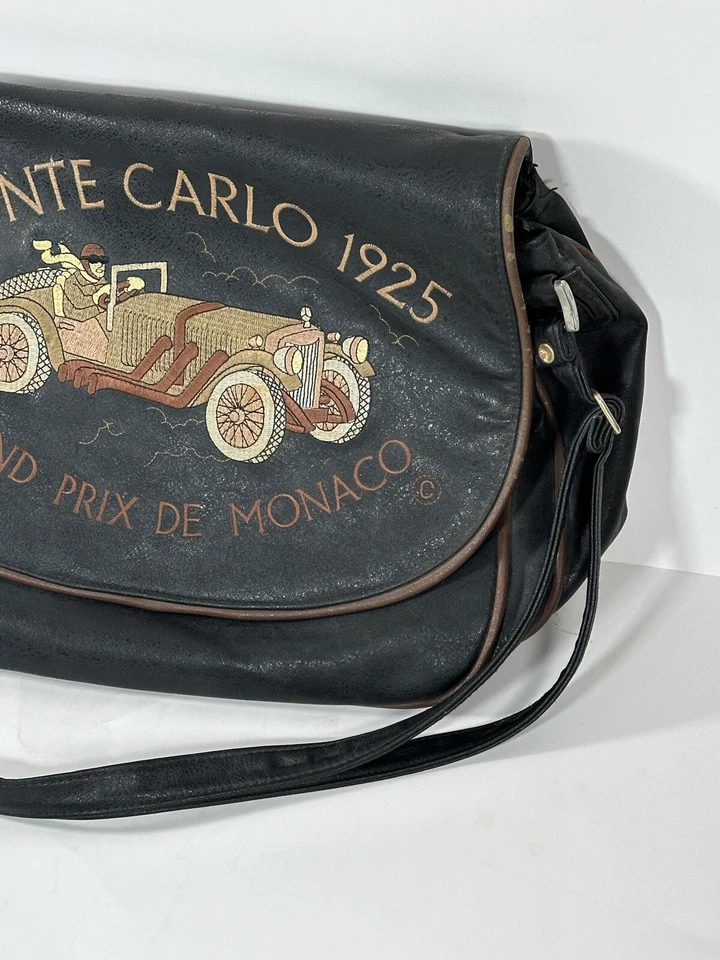 Винтажная кожаная сумка-мессенджер Monte Carlo 1925 Grand Prix de Monaco 1990-е искусственно состаренная - Изображение 2 из 4