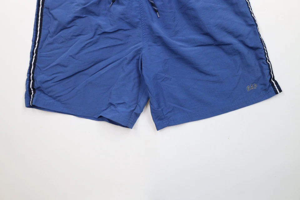 Pantalones Cortos De Colección Y2K 2002 Gap Para Hombres Medianos Deletreados Bloque Letra Rayas Forrados Azul Foto 4 de 4