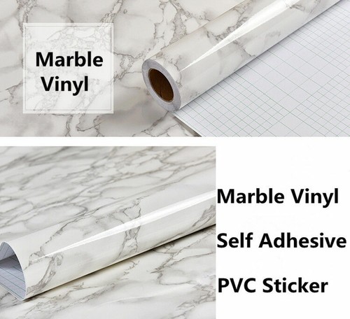 White Marble Vinyl Wallpaper adhesive StickHome Cabinet Kitchen Decal Waterproof - Picture 3 of 18