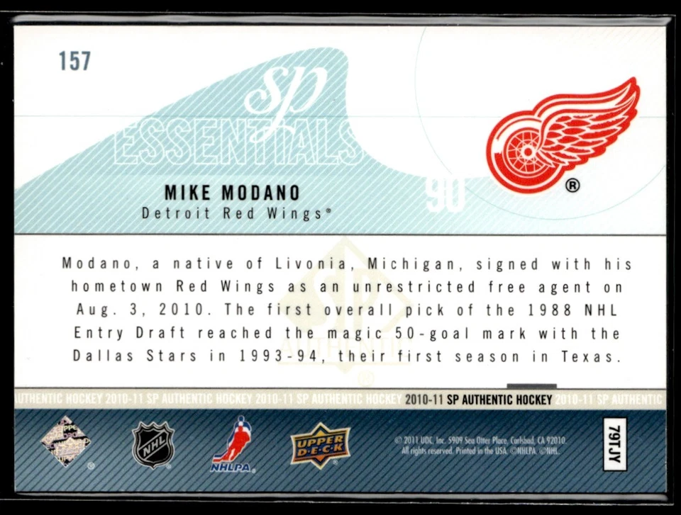 2010-11 SP Authentic essentials Mike Modano 1255/1999 #157 H4R2D - Image 2 of 2