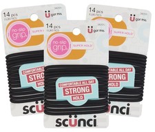 Scunci Black Gel Elastics, NoSlip Grip, Strong HoldPonytailers, 14 Pcs per Pa...
