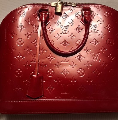 Louis Vuitton Alma Monogram Vernis GM Red Satchel with Padlock