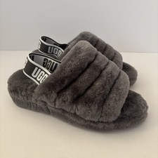 UGG Fluff Yeah Sheepskin Charcoal Gray Slippers Women s US Size 7