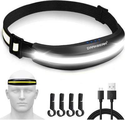 Darkbeam LED Stirnlampe USB-C Wiederaufladbar 1200mAh 230° Flutlicht Stirnlampe für 