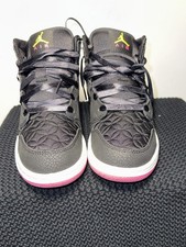Nike Air Jordan One Mid Gs Black Pink Volt Quilted Toe Youth 5.5 Ribbon Lace