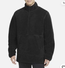 Nike Yoga Men's Large Black Sherpa Fleece 1/2 Snap Pullover Loose Fit DD2182-010