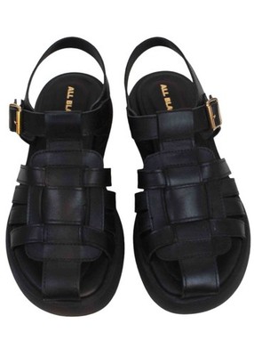 All Black Women's Square Woven Sandal Size 40
