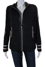 BASLER Womens Front Zip Sleeve Logo Striped Trim Jacket Navy Pink Size IT 40