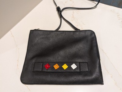 Carpisa Black Crossbody Bag Zipper Adjustable Strap Colorful Diamond Accents 