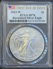 2023-W Burnished American Silver Eagle PCGS SP70 First Day Issue FS Flag Label