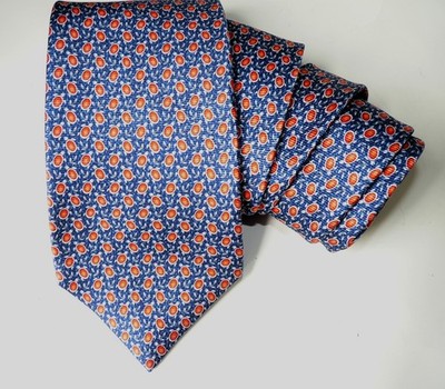 Bvlgari seven 7 fold blue red turtle silk tie