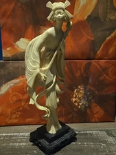 Geisha Alabaster Resin 19 Inch Sculpure Signed A. Santini 1960s