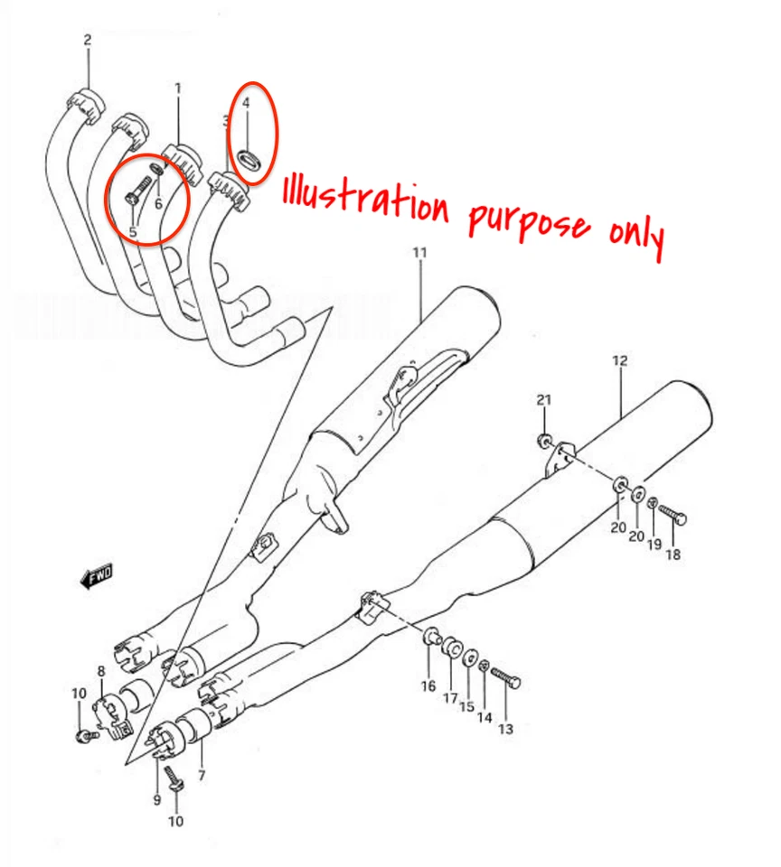 Conjunto de reparo de junta coletor de escape Suzuki GSX1100F Katana 1988-1993 (completo) - Imagem 2 de 2