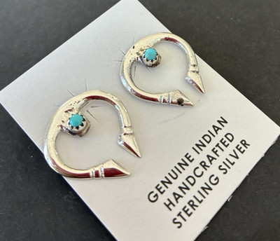 Navajo Turquoise Sterling Sandcast Naja Post Earrings