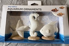 3PK Deco-Replicas Aquarium Ornaments White Reef Set Starfish Seahorse Fish Decor