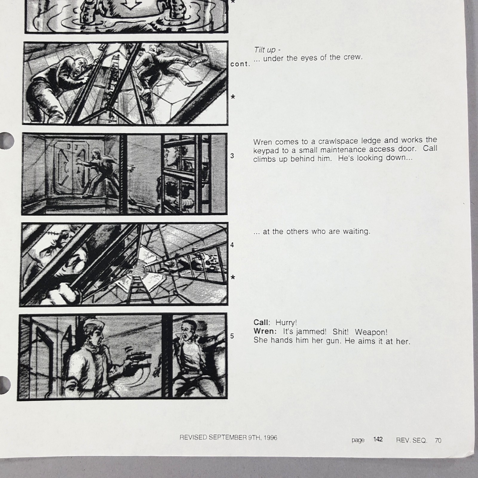 Image 4 of Alien: Resurrection - Production Used Storyboard, Ripley Climbs away from Alien