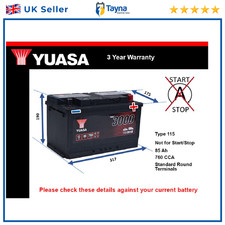 Battery fits AUDI Q7 A2 S3 A7 A5 Q5 TT A8 RS5 S4 S5 TT RS A6 1994 on Yuasa 115