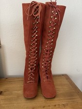 RARE Vintage 1960s/70s Womens Rust Suede Lace Up Boots Size 8 Boho Boots