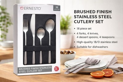 Ernesto Brushed Finish Edelstahl Besteck 16 Teile Set   !   