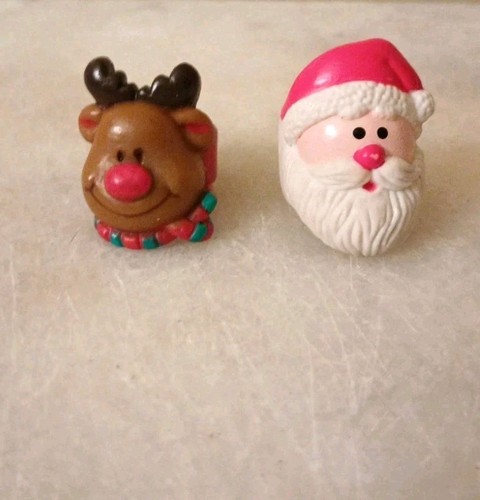 2 Christmas 1980’s Russ Santa and Rudolph Reindeer Kids Rings