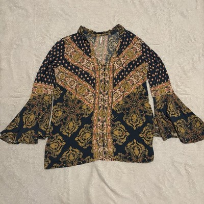 Free People Magic Mystery Tunic Women s S Bell Sleeves Multicolor Boho Hippie