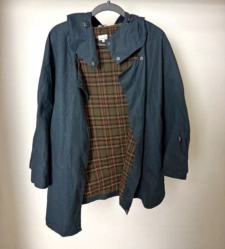 Celtic & Co Waxed Cotton Cape Jacket Hooded Tartan Plaid Made In UK Small VTG⁠ - product listing photo